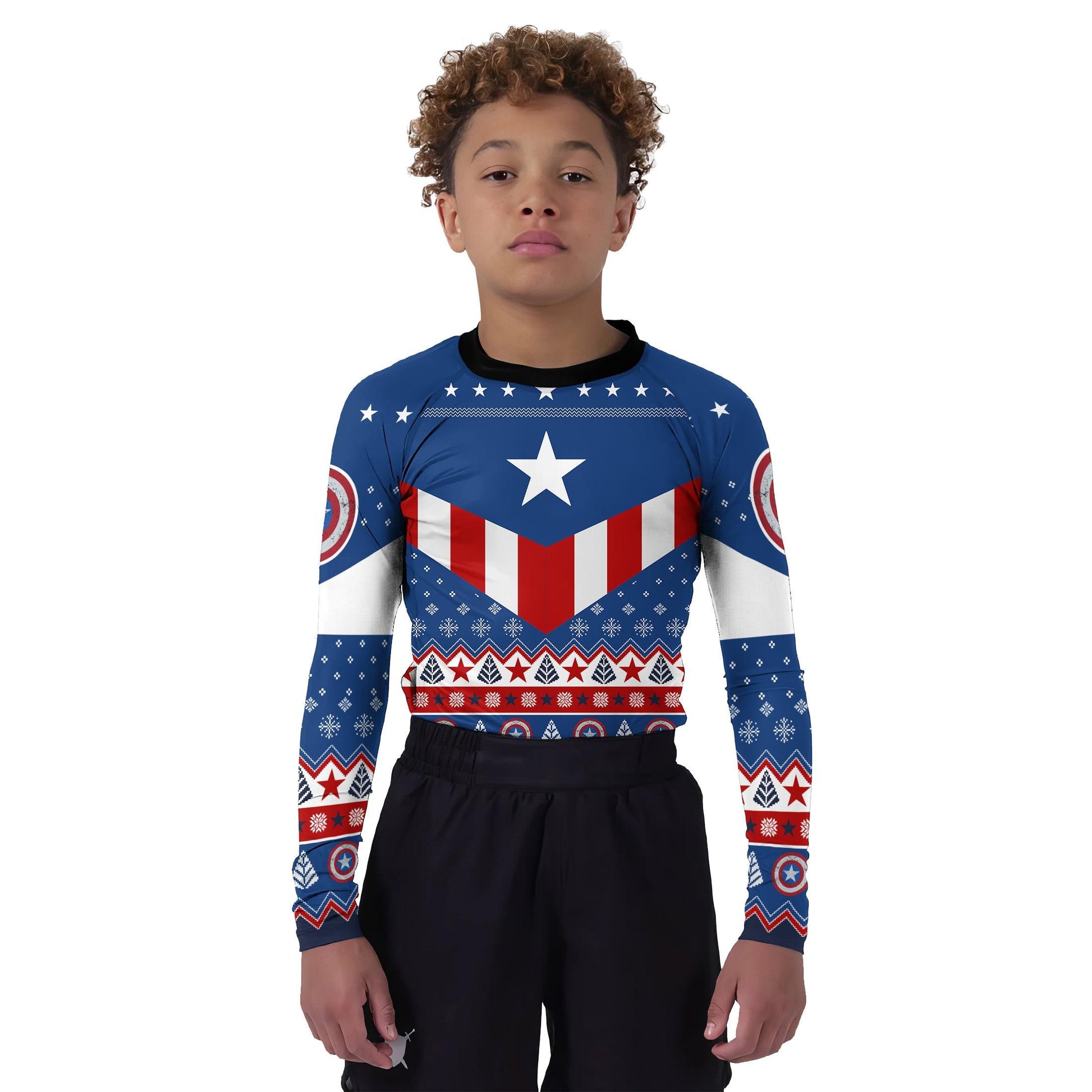 Christmas Captain America Kids Rash Guard