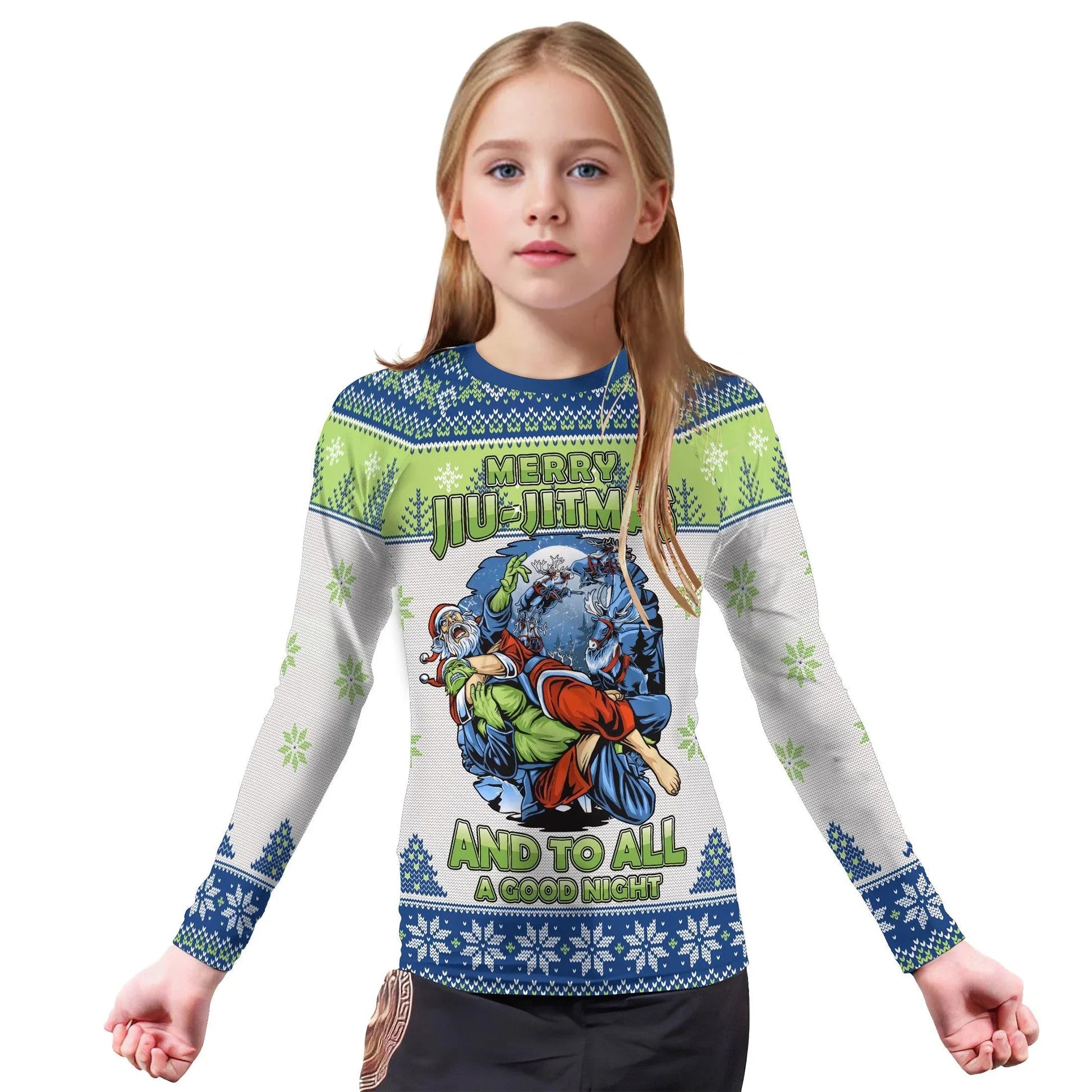 Christmas Santa Choking Grinch Kids Rash Guard