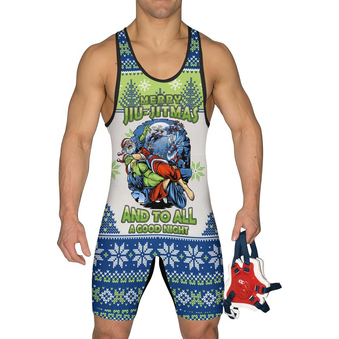 Christmas Santa Choking Grinch Men's Wrestling Singlet
