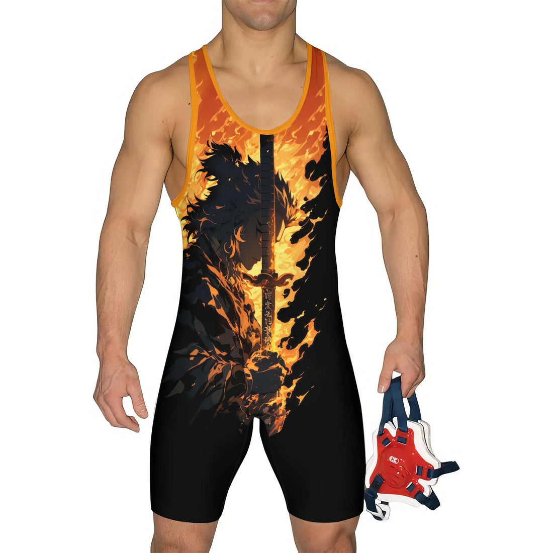 Demon Slayer Rengoku Flame Aura Wrestling Singlet