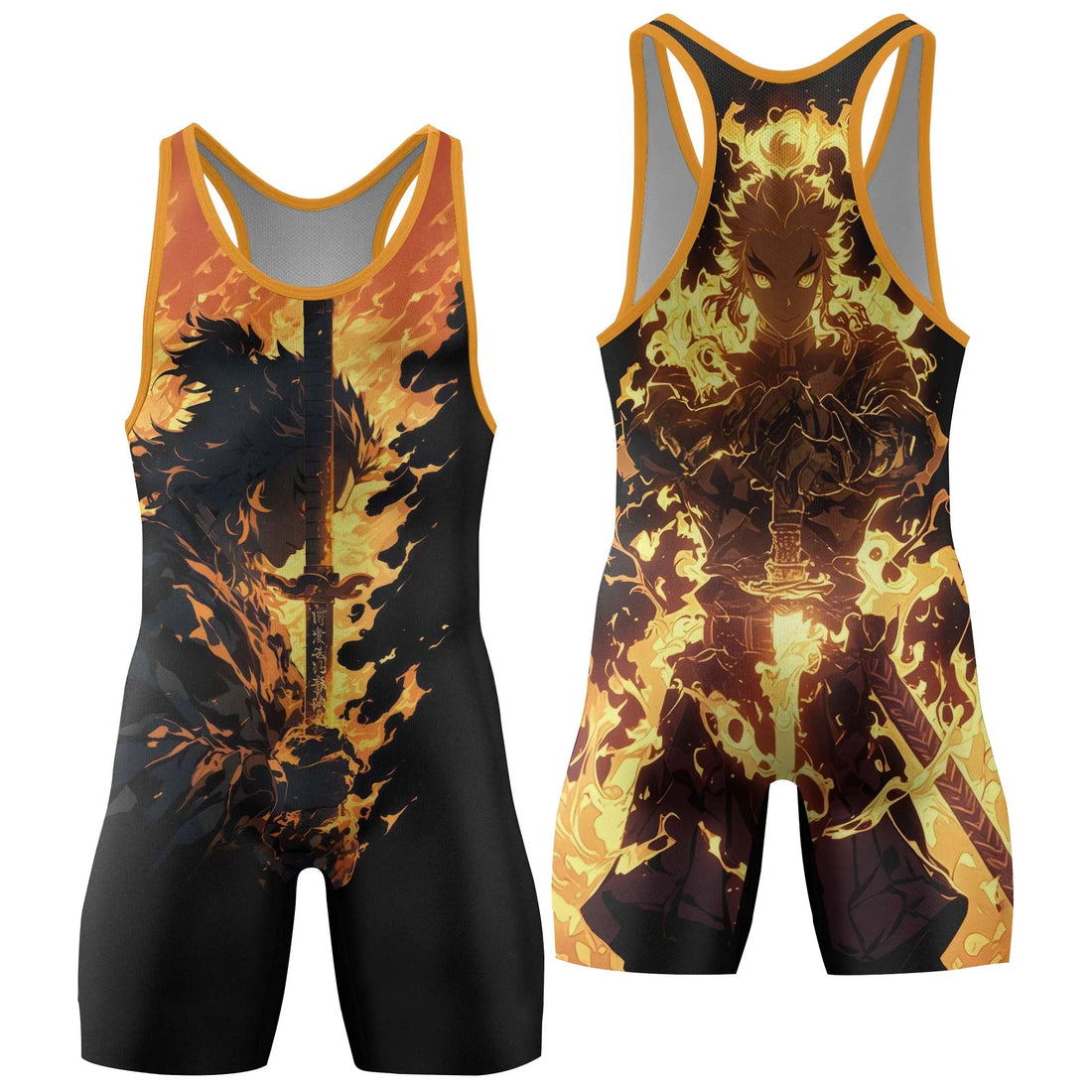Demon Slayer Rengoku Flame Aura Wrestling Singlet