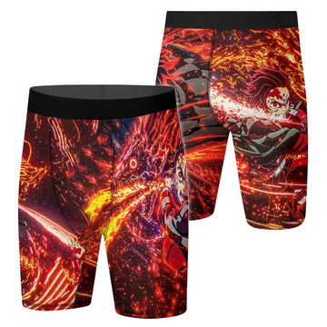 Demon Slayer Tanjiro Sun Halo Dragon Dance Compression Shorts