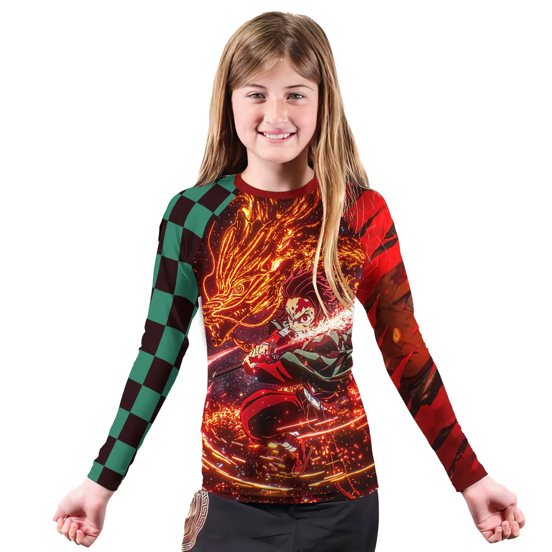 Demon Slayer Tanjiro Sun Halo Dragon Dance Kids Rash Guard