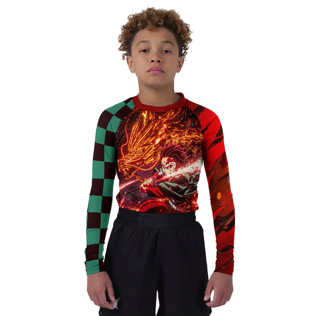 Demon Slayer Tanjiro Sun Halo Dragon Dance Kids Rash Guard