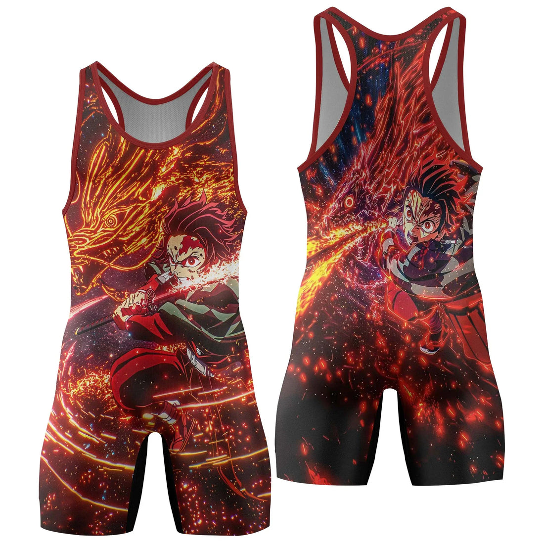 Demon Slayer Tanjiro Sun Halo Dragon Dance Wrestling Singlet