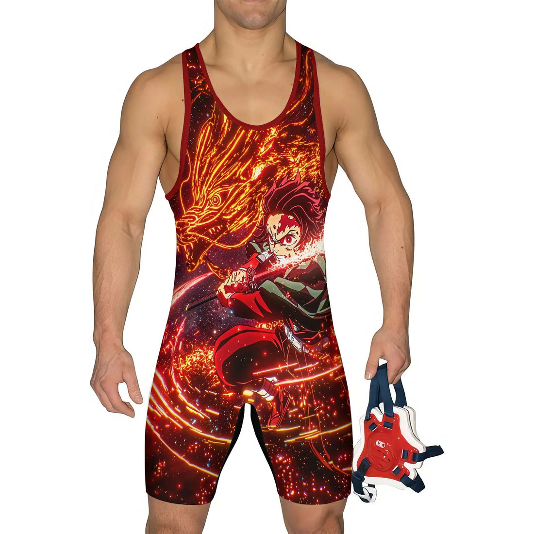 Demon Slayer Tanjiro Sun Halo Dragon Dance Wrestling Singlet