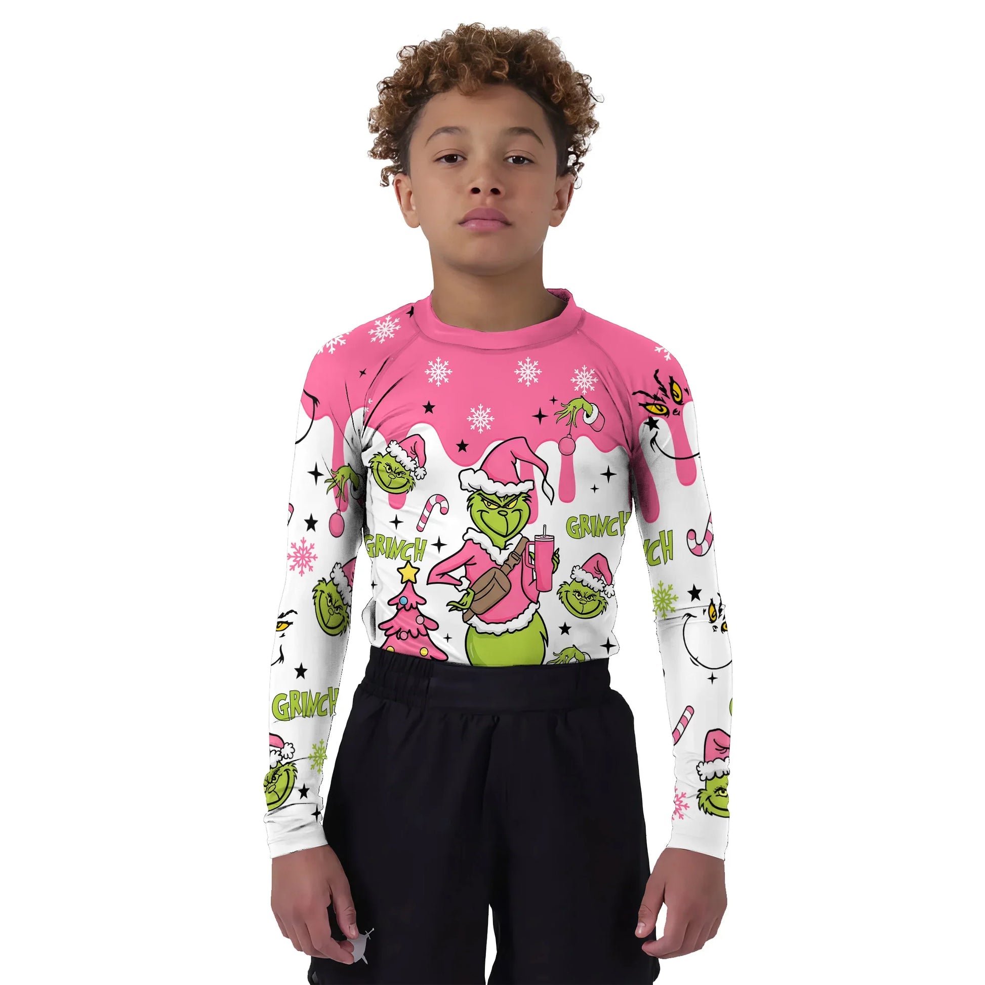 Grinch Pink Santa Kids Rash Guard