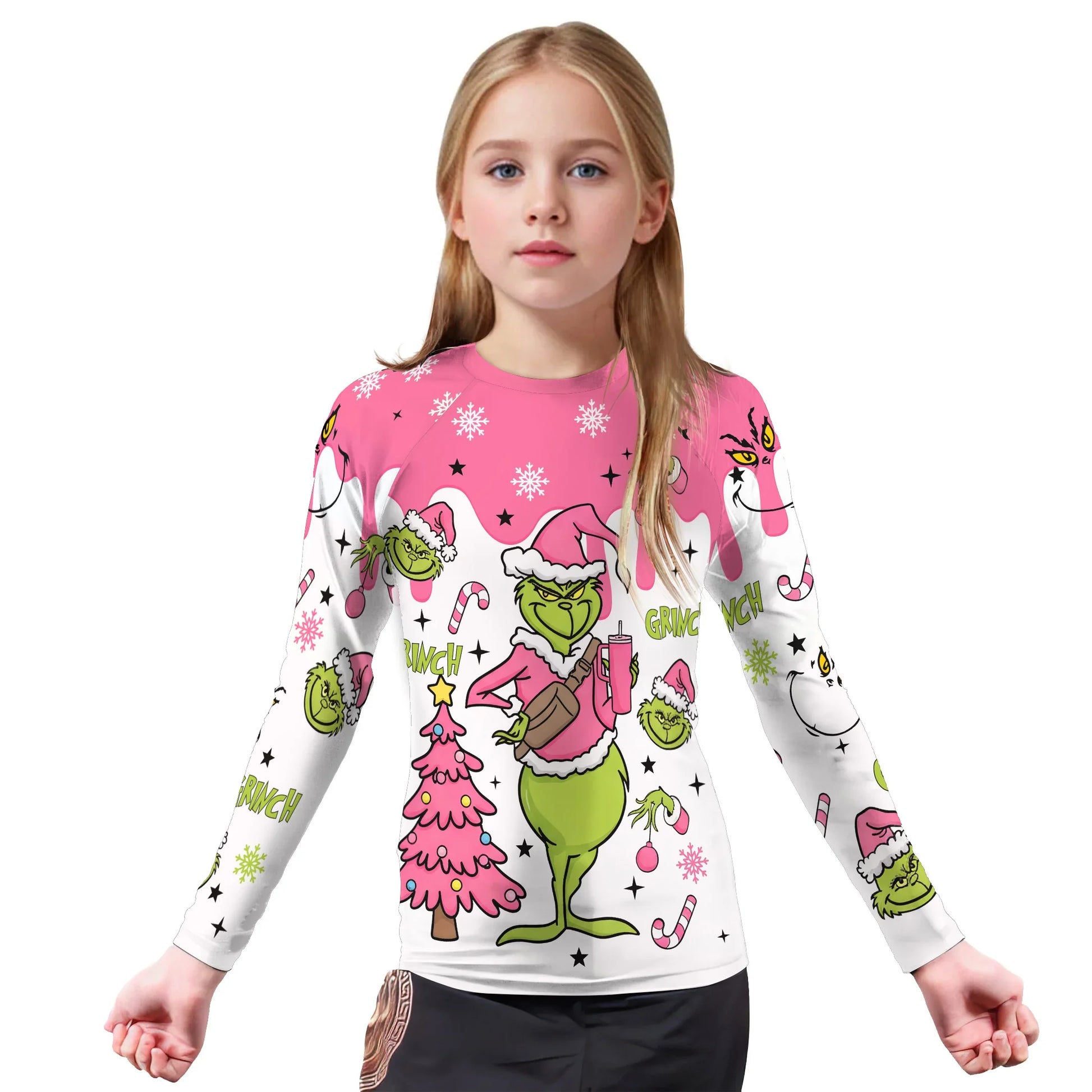 Grinch Pink Santa Kids Rash Guard