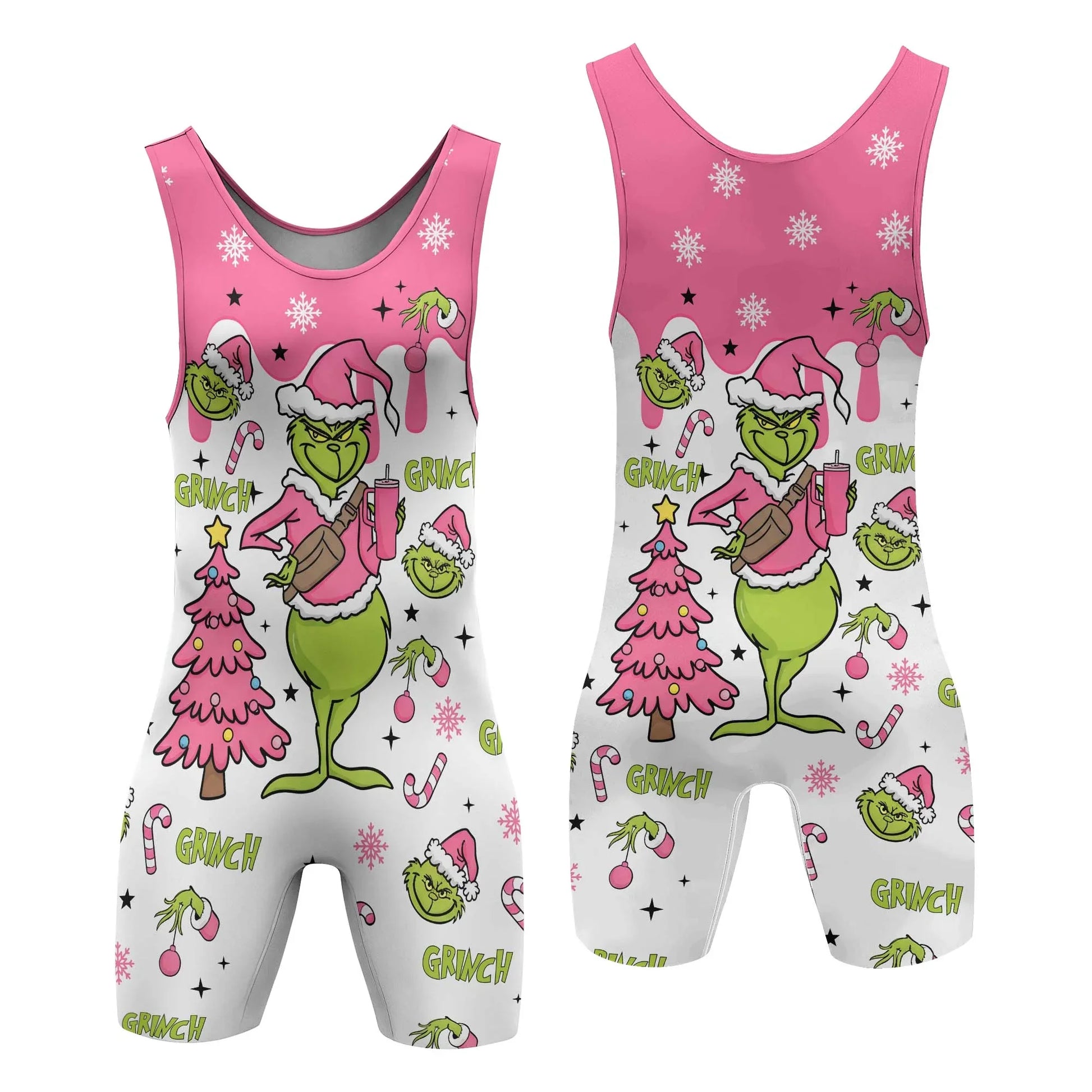 Grinch Pink Santa Wrestling Singlet