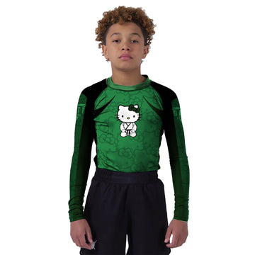 Hello Kitty Jiu Jitsu Green Kids Rash Guard