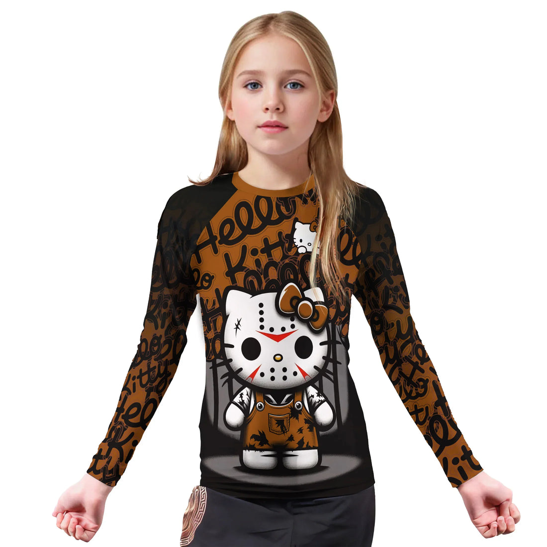 Jason Voorhees Kitty Brown Kids Rash Guard