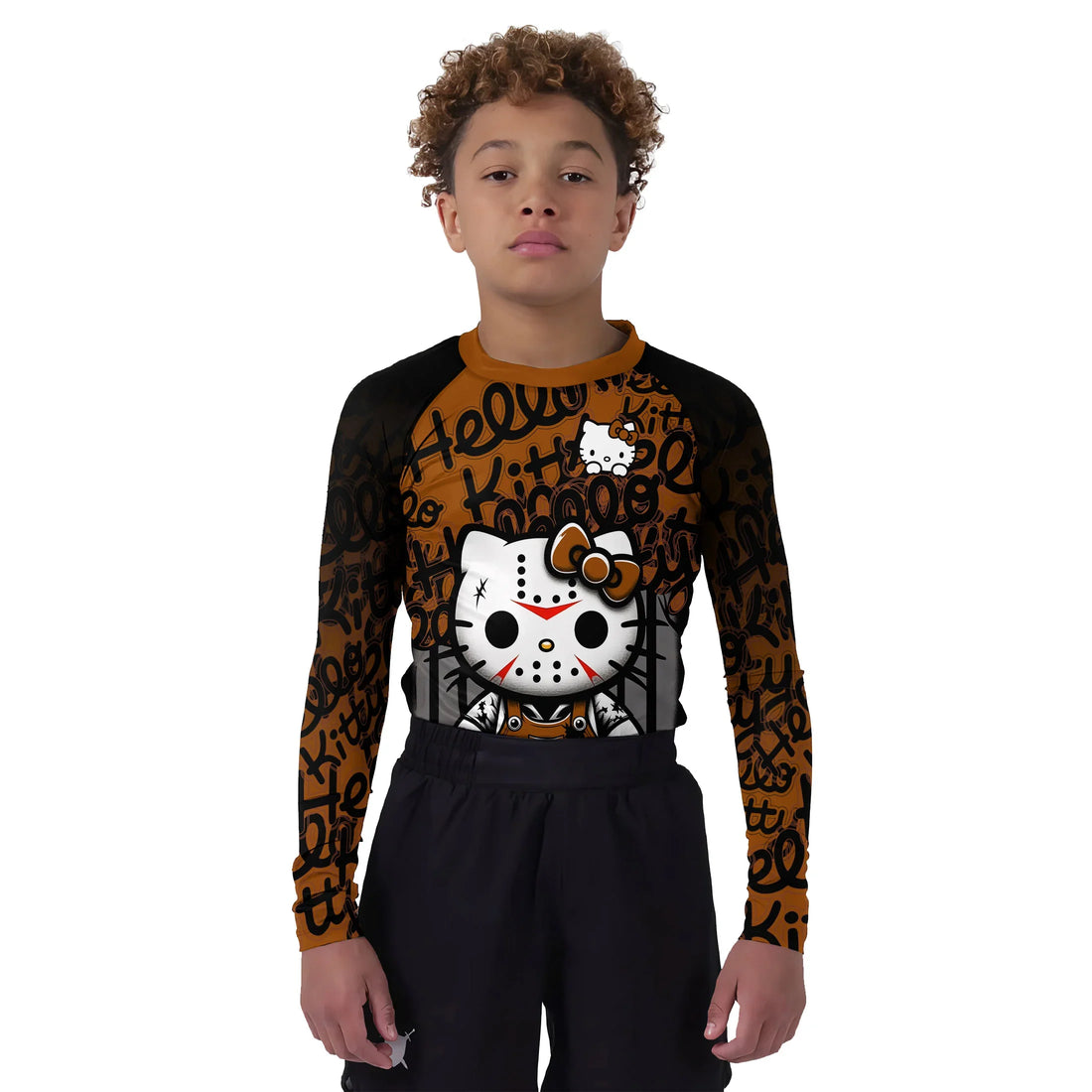 Jason Voorhees Kitty Brown Kids Rash Guard