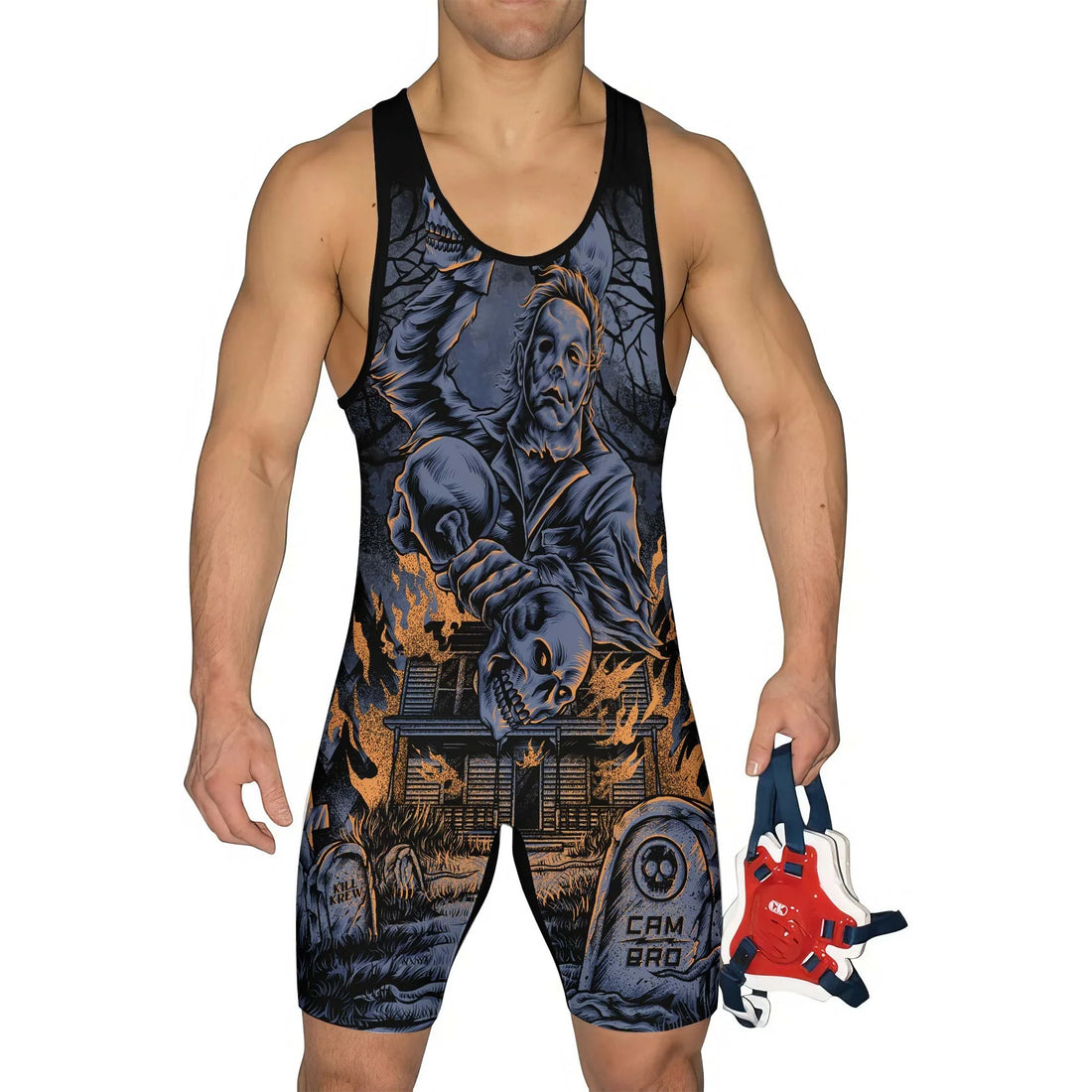 Michael Myer Skull Dumbbell Wrestling Singlet