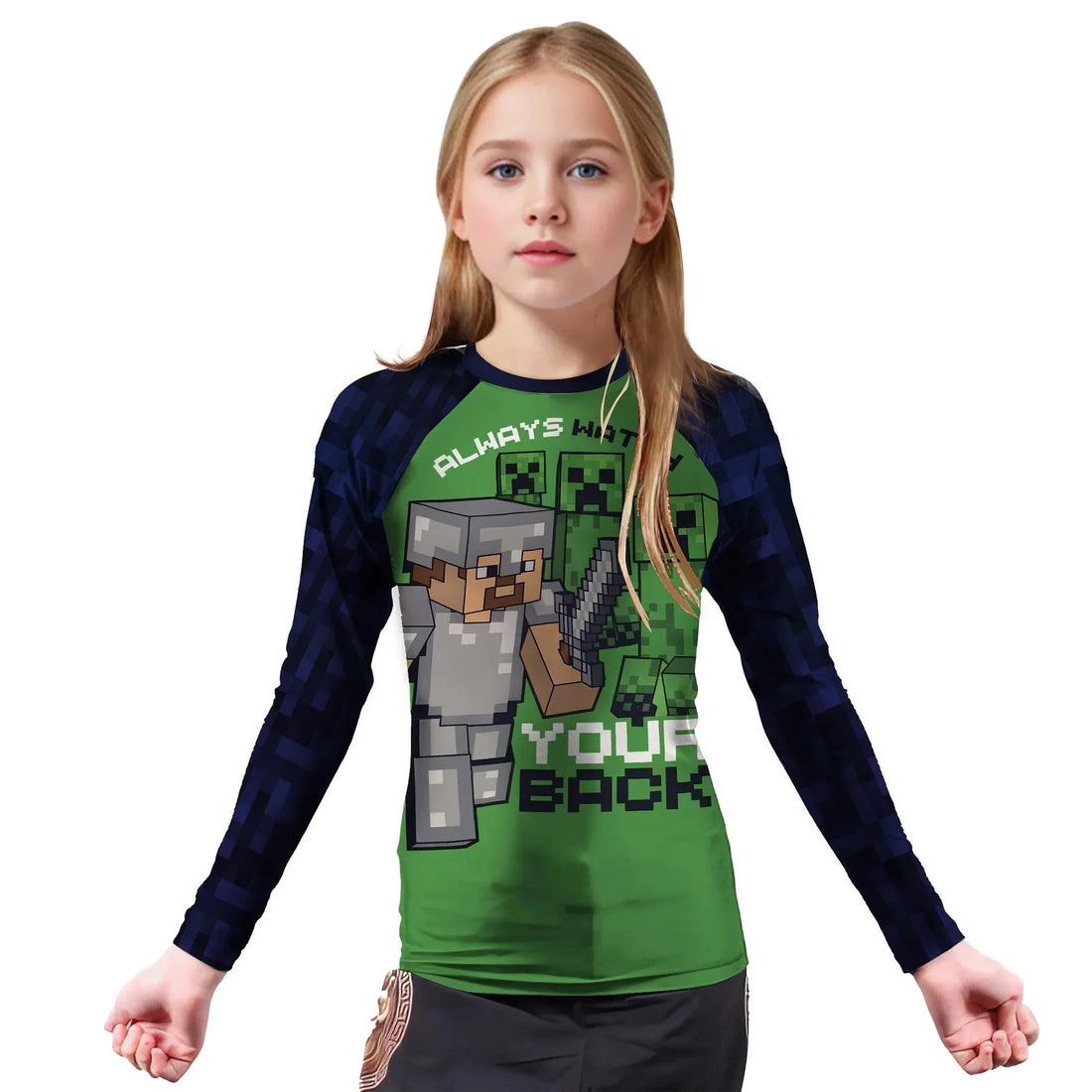 Minecraft Alway Watch Your Back Kids Rash Guard