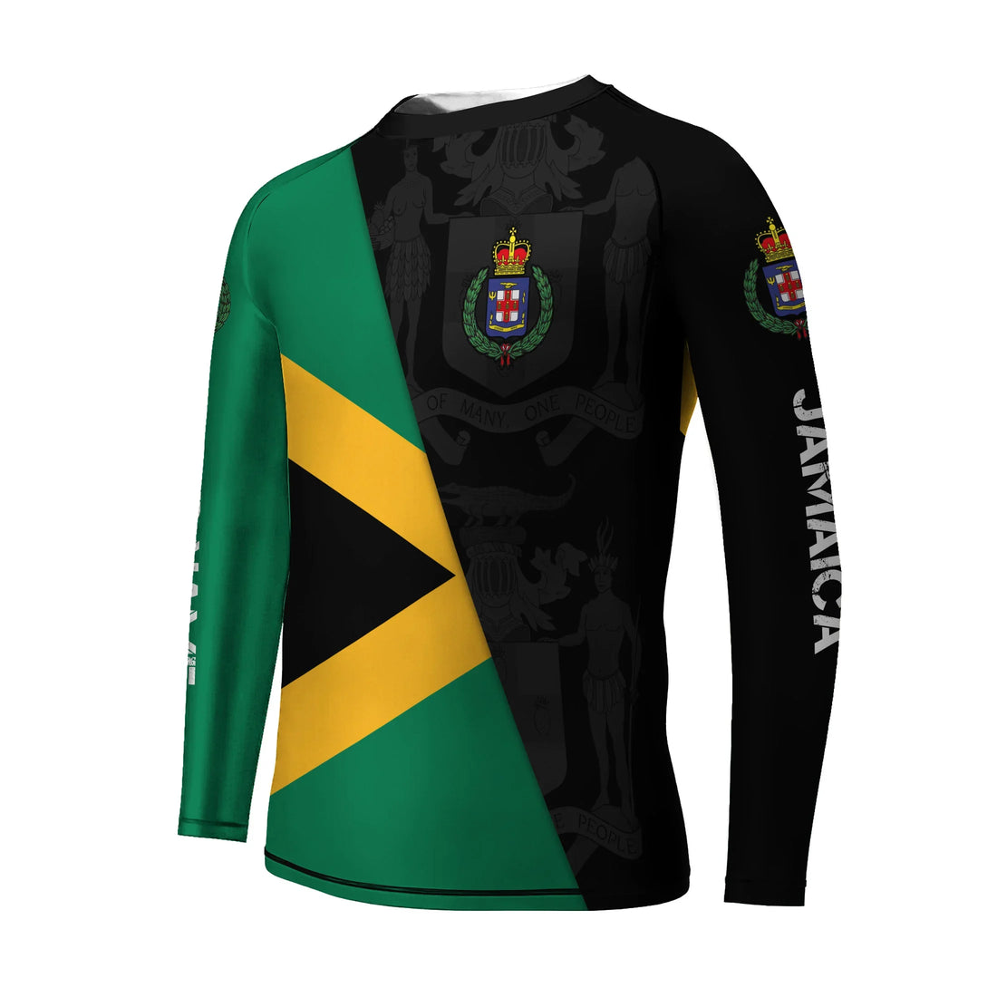 Personalized Jamaica Flag Diagonal Split Kids Rash Guard