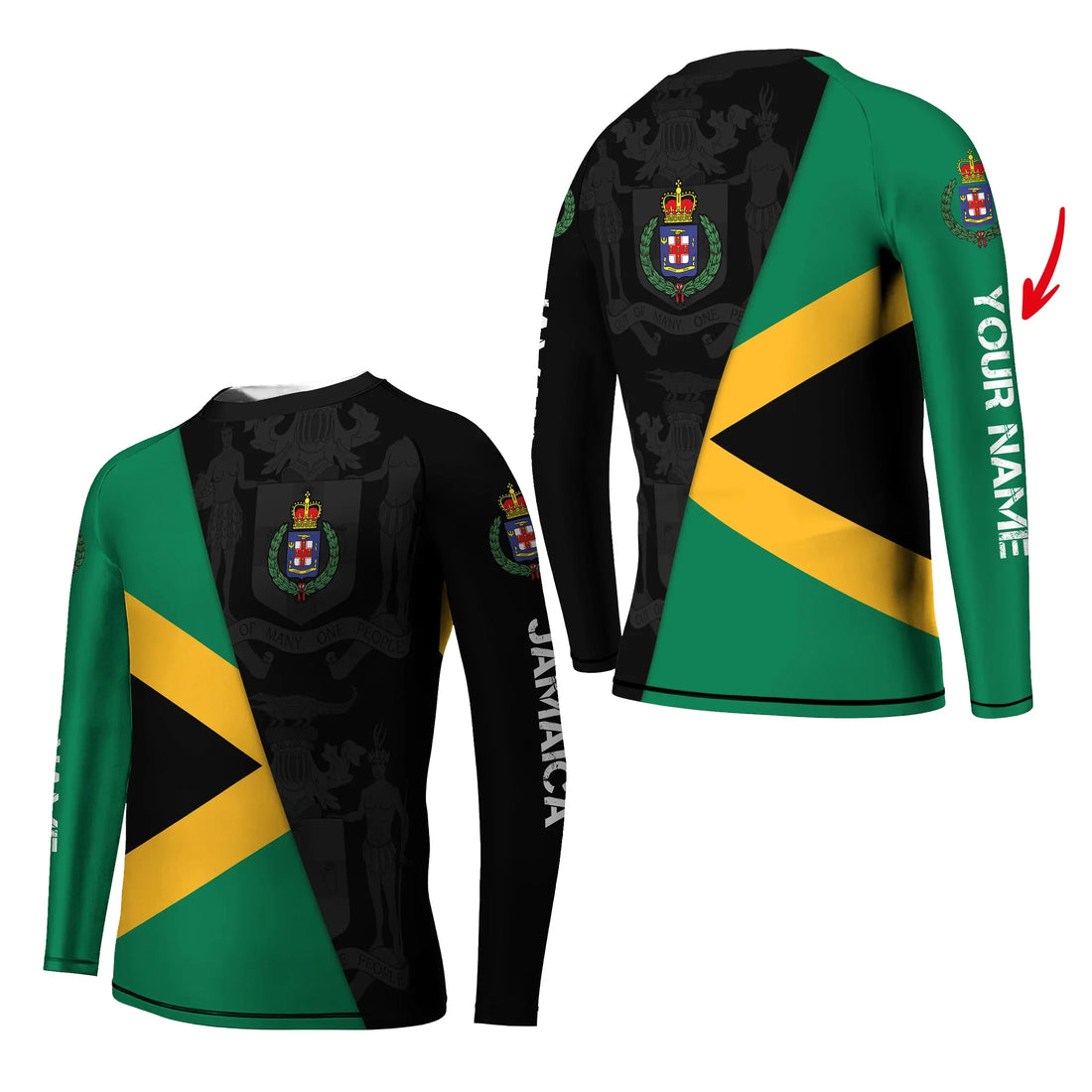 Personalized Jamaica Flag Diagonal Split Kids Rash Guard