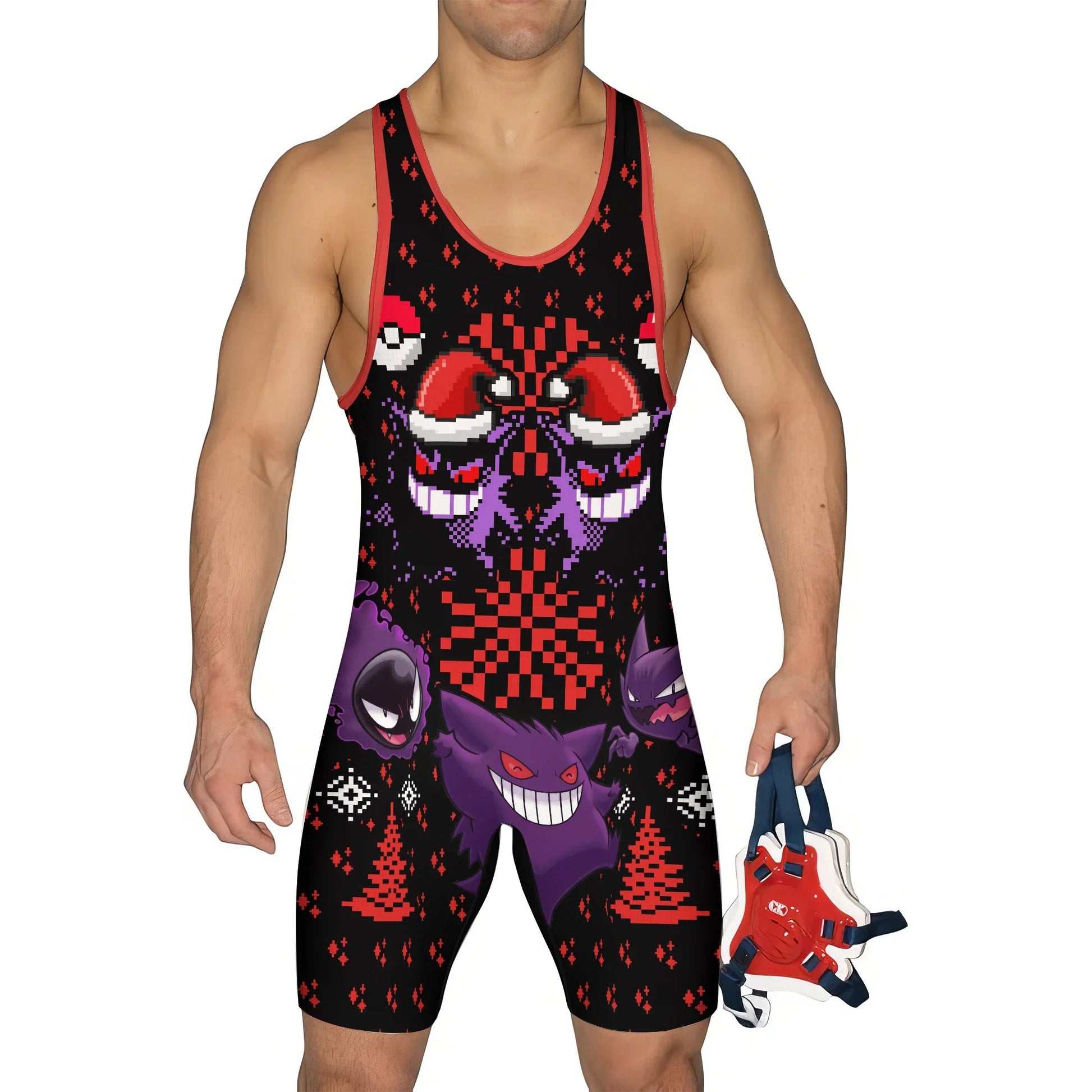 Pokemon Gastly Haunter Gengar Christmas Wrestling Singlet