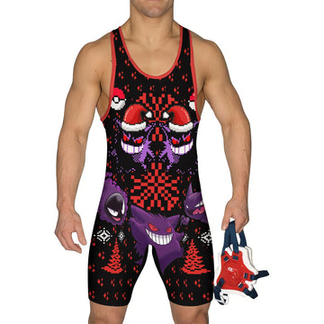 Pokemon Gastly Haunter Gengar Christmas Wrestling Singlet