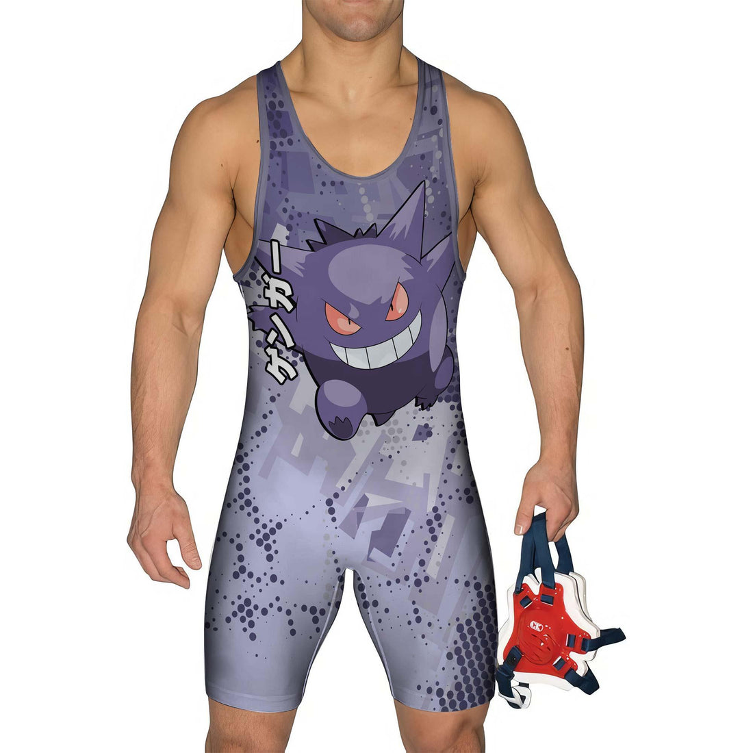 Pokemon Gengar White Enviroment Wrestling Singlet