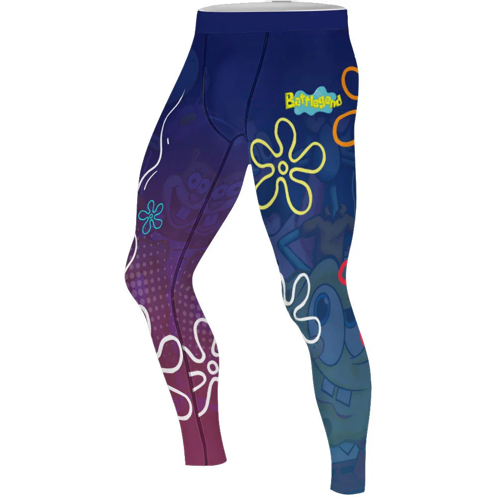 Blue Lagoon Cartoon Chaos Men's Compression Leggings