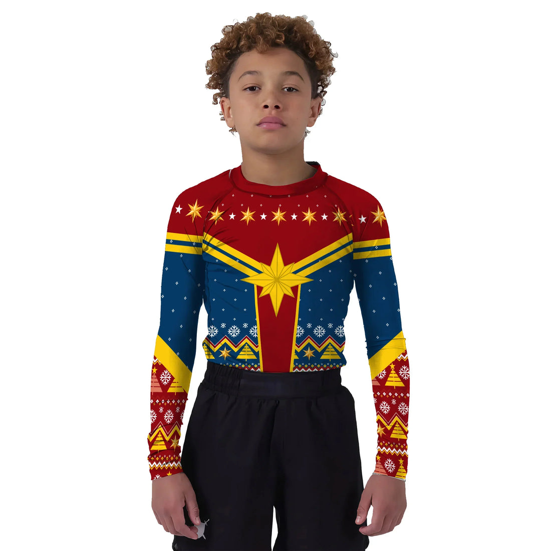 Captain Marvel Christmas Kids Rash Guard