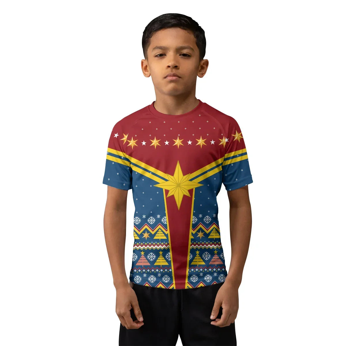 Captain Marvel Christmas Kids Rash Guard