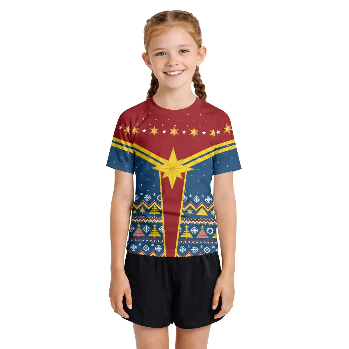 Captain Marvel Christmas Kids Rash Guard