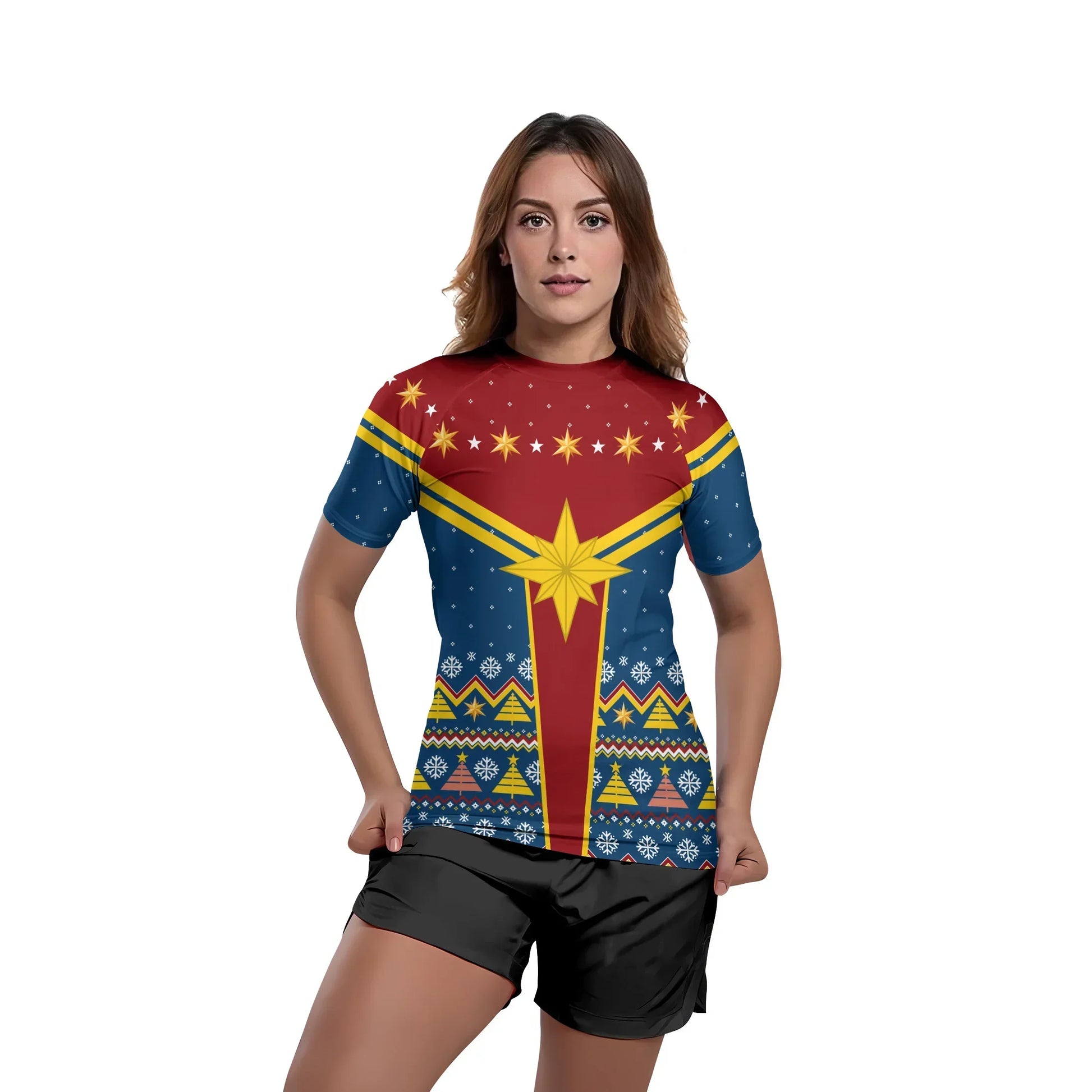 Captain Marvel Christmas Rash Guard