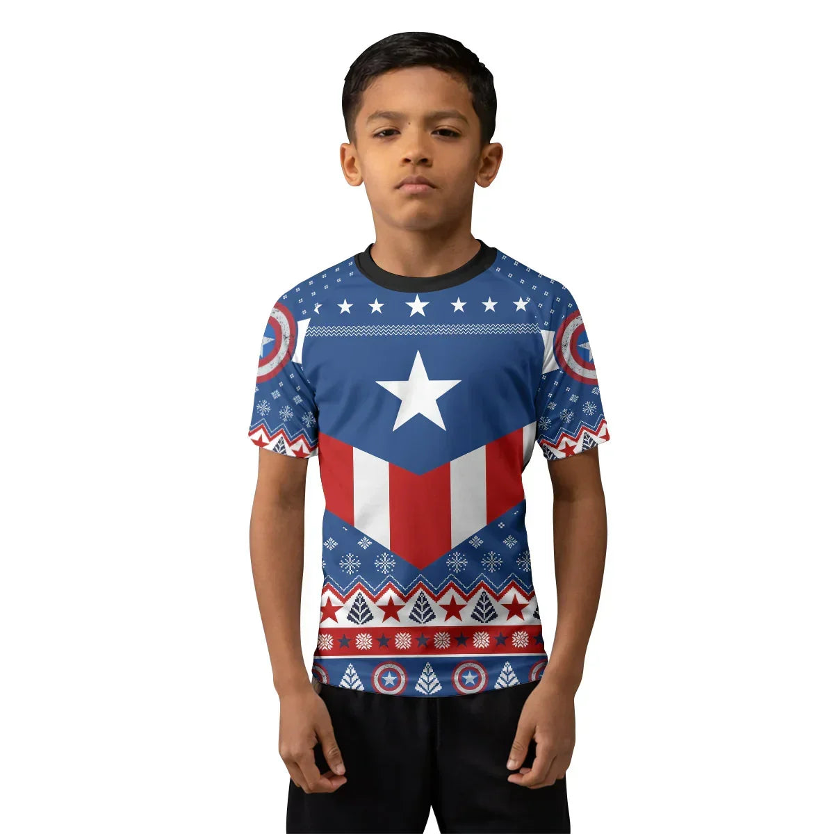 Christmas Captain America Kids Rash Guard