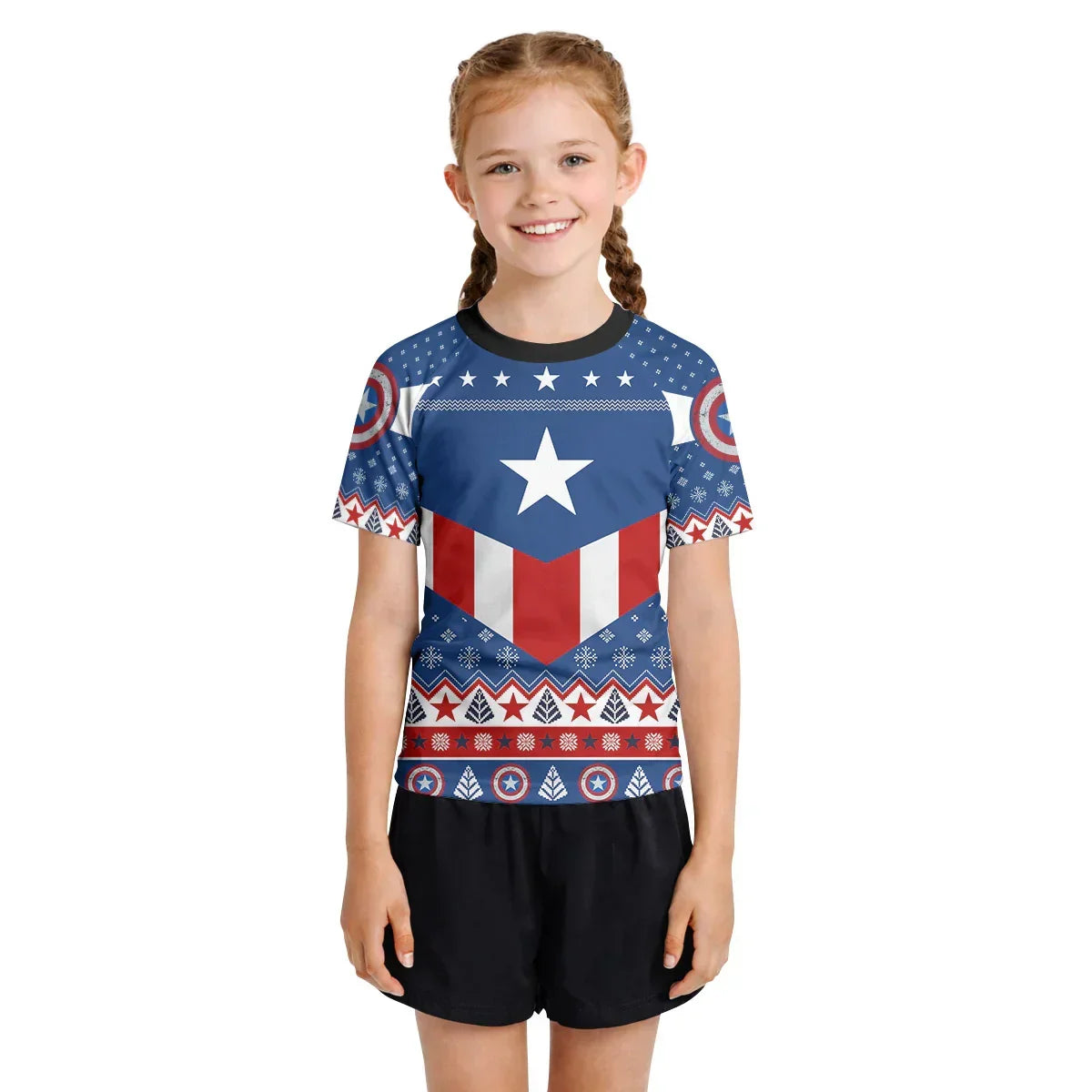 Christmas Captain America Kids Rash Guard