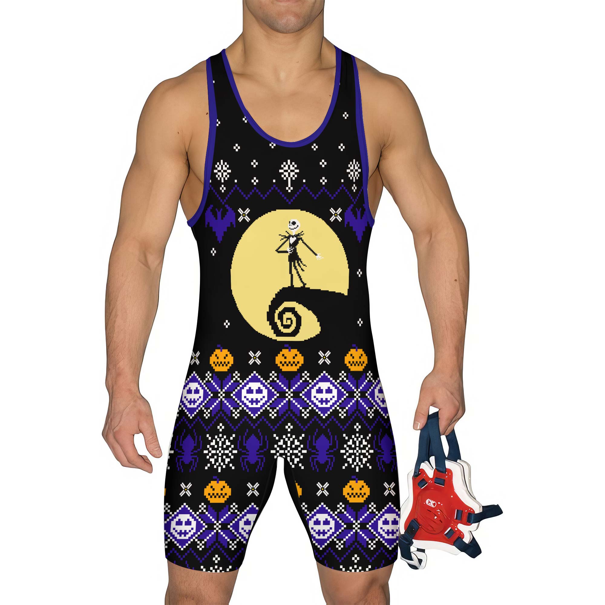 Christmas Jack Skellington Blue Wrestling Singlet