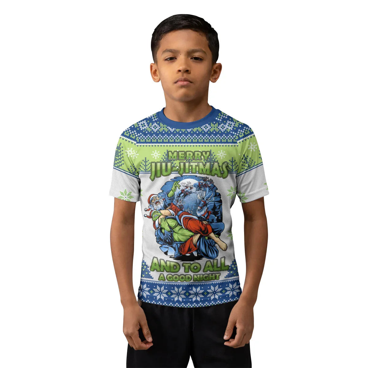Christmas Santa Choking Grinch Kids Rash Guard