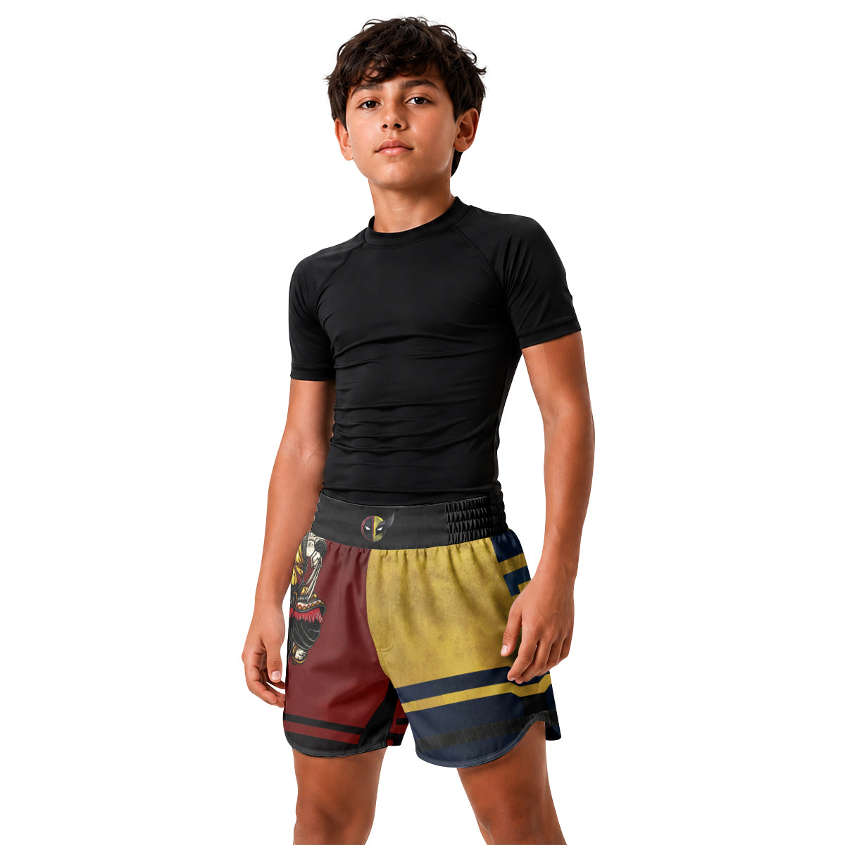 Deadpool And Wolverine Samurai Kids Grappling Shorts