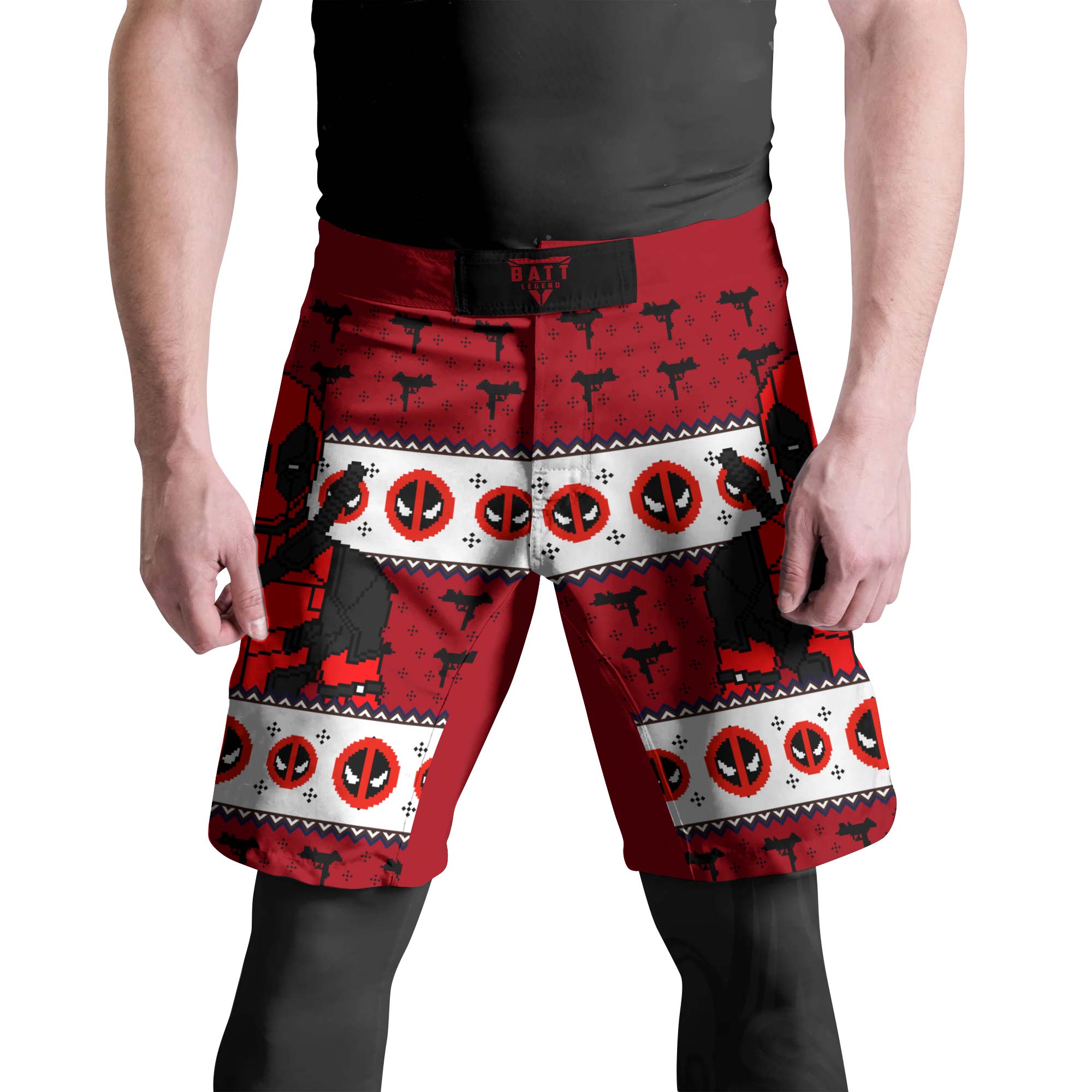 Deadpool Holiday Pixel Strike Fight Shorts