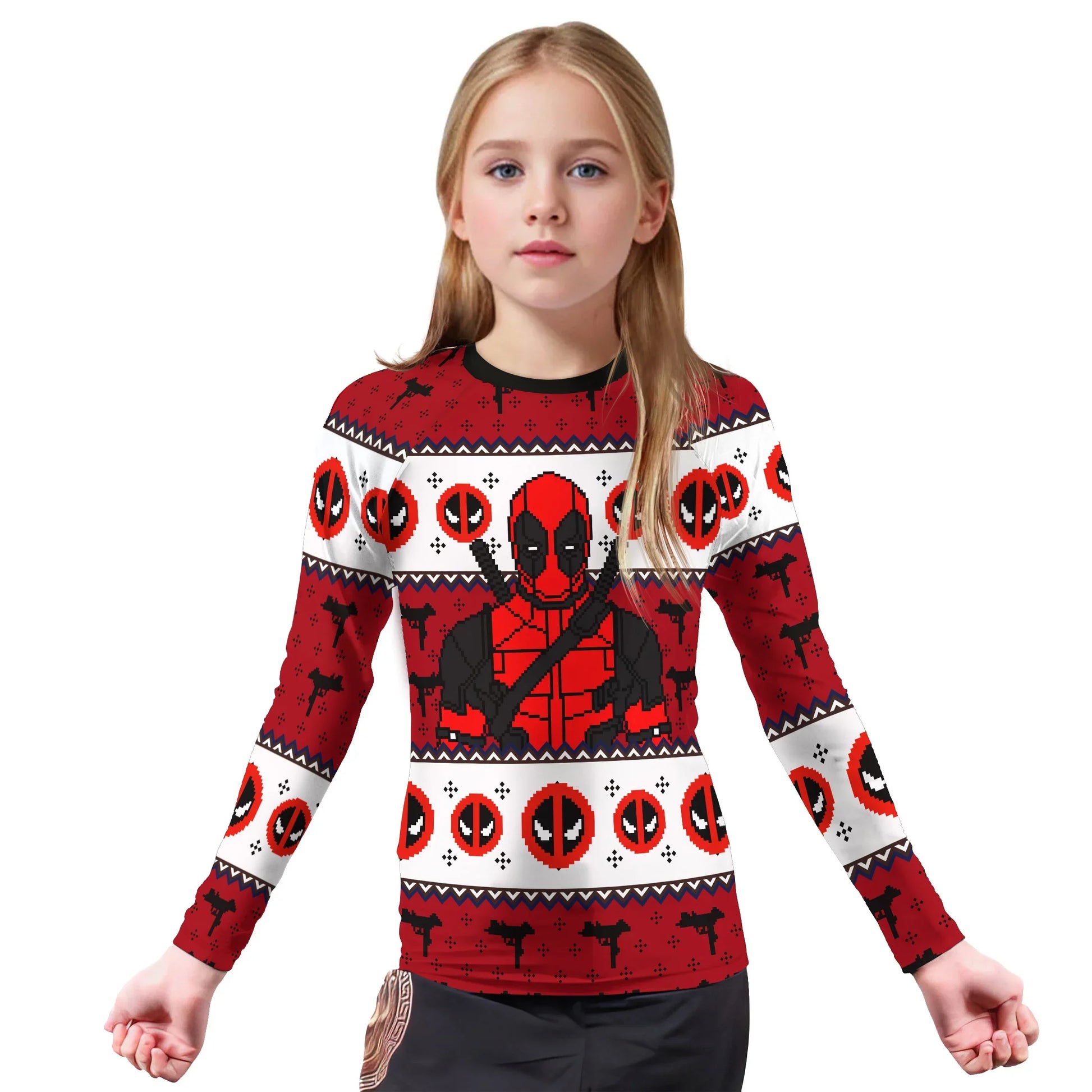 Deadpool Holiday Pixel Strike Kids Rash Guard