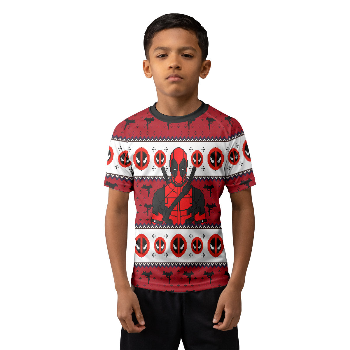 Deadpool Holiday Pixel Strike Kids Rash Guard