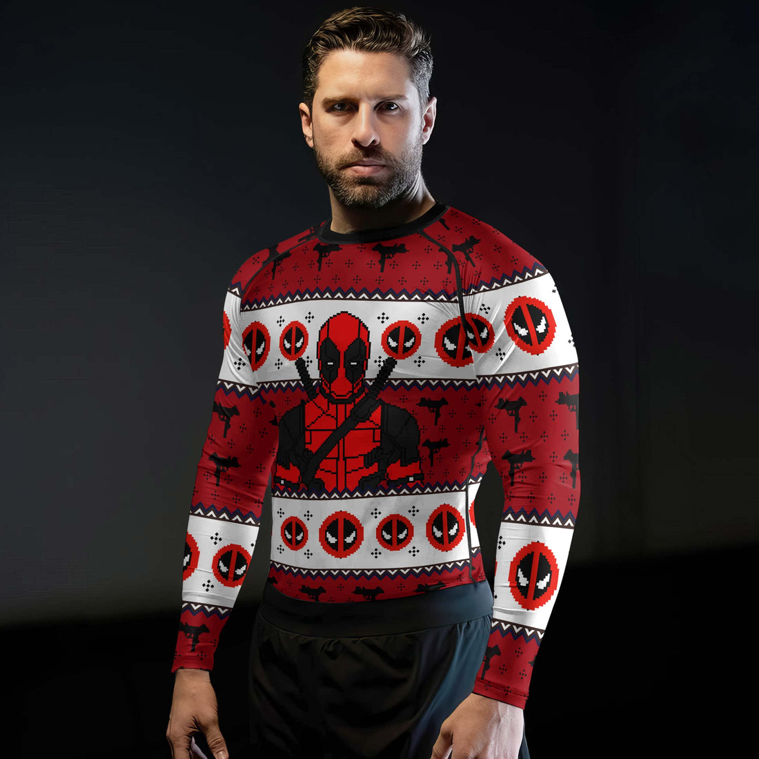 Deadpool Holiday Pixel Strike Rash Guard