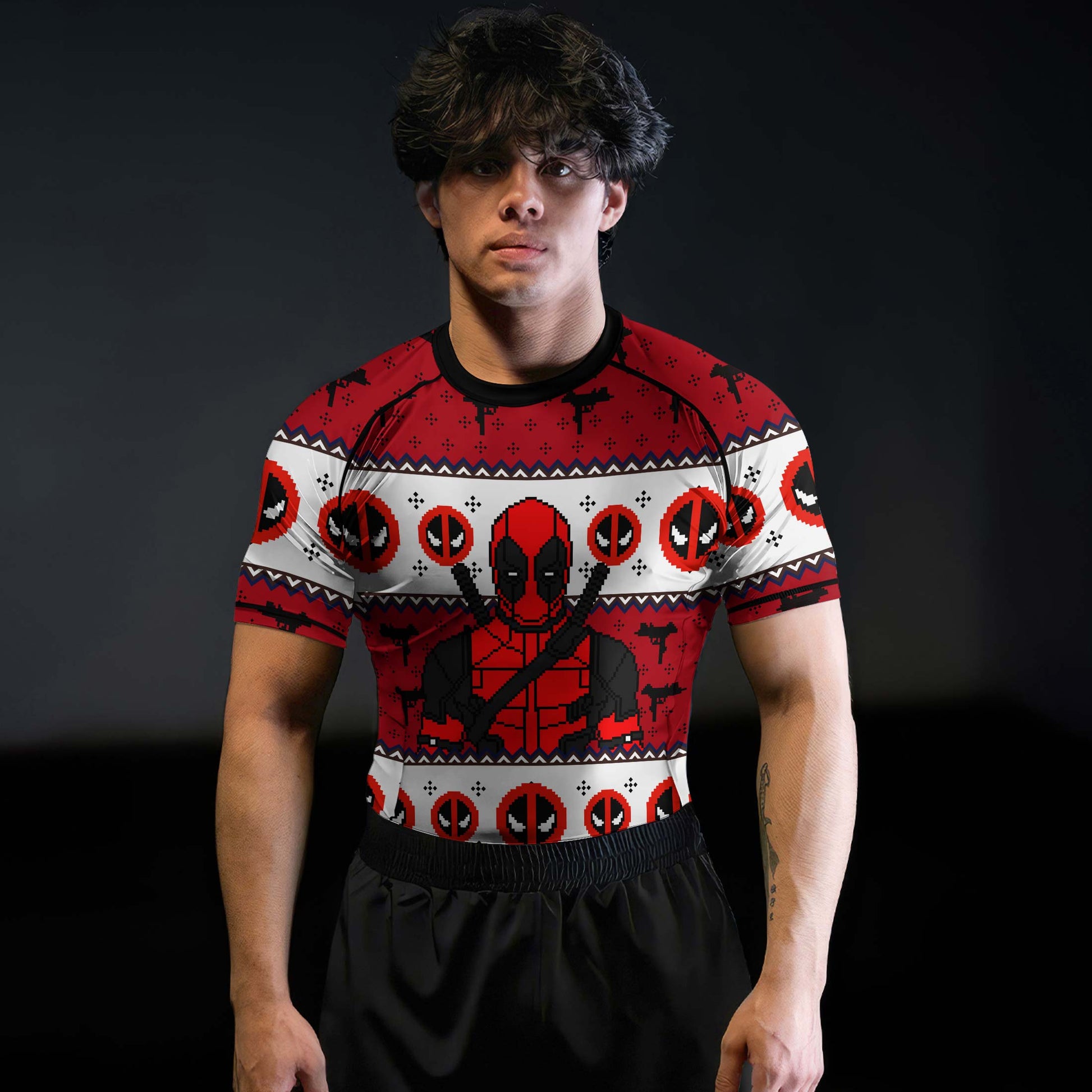 Deadpool Holiday Pixel Strike Rash Guard