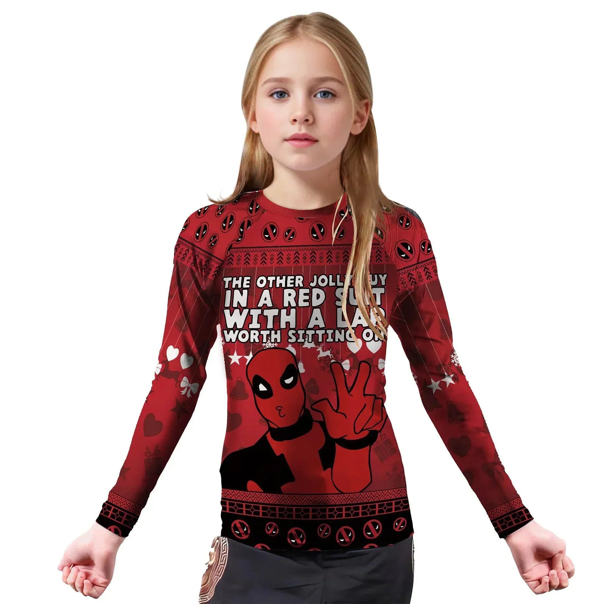 Deadpool Merry Christmas Kids Rash Guard | Christmas Kids Rash Guard
