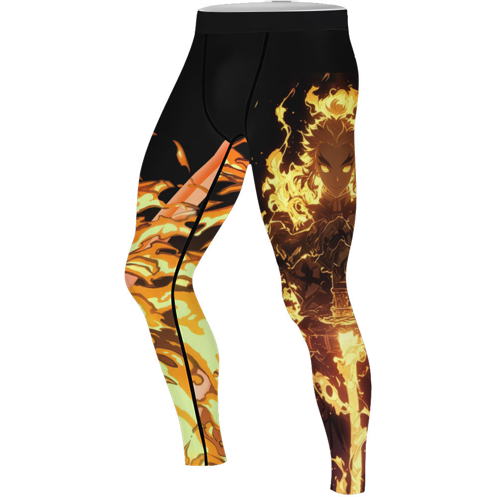 Demon Slayer Rengoku Flame Aura Men's Compression Leggings