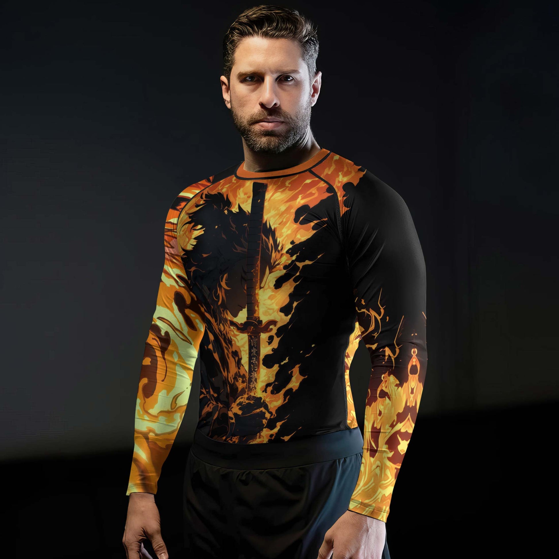 Demon Slayer Rengoku Flame Aura Rash Guard