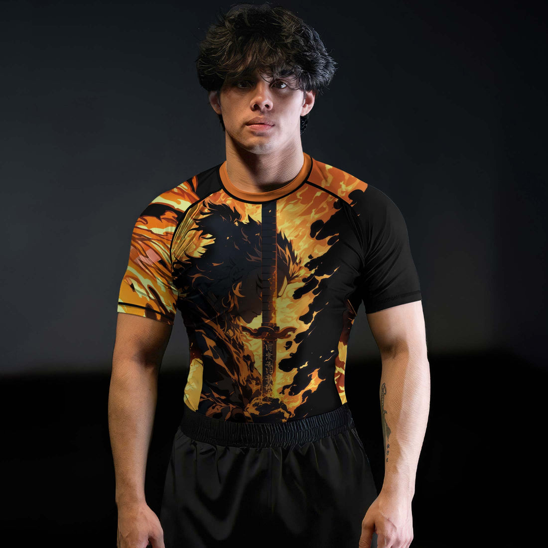 Demon Slayer Rengoku Flame Aura Rash Guard