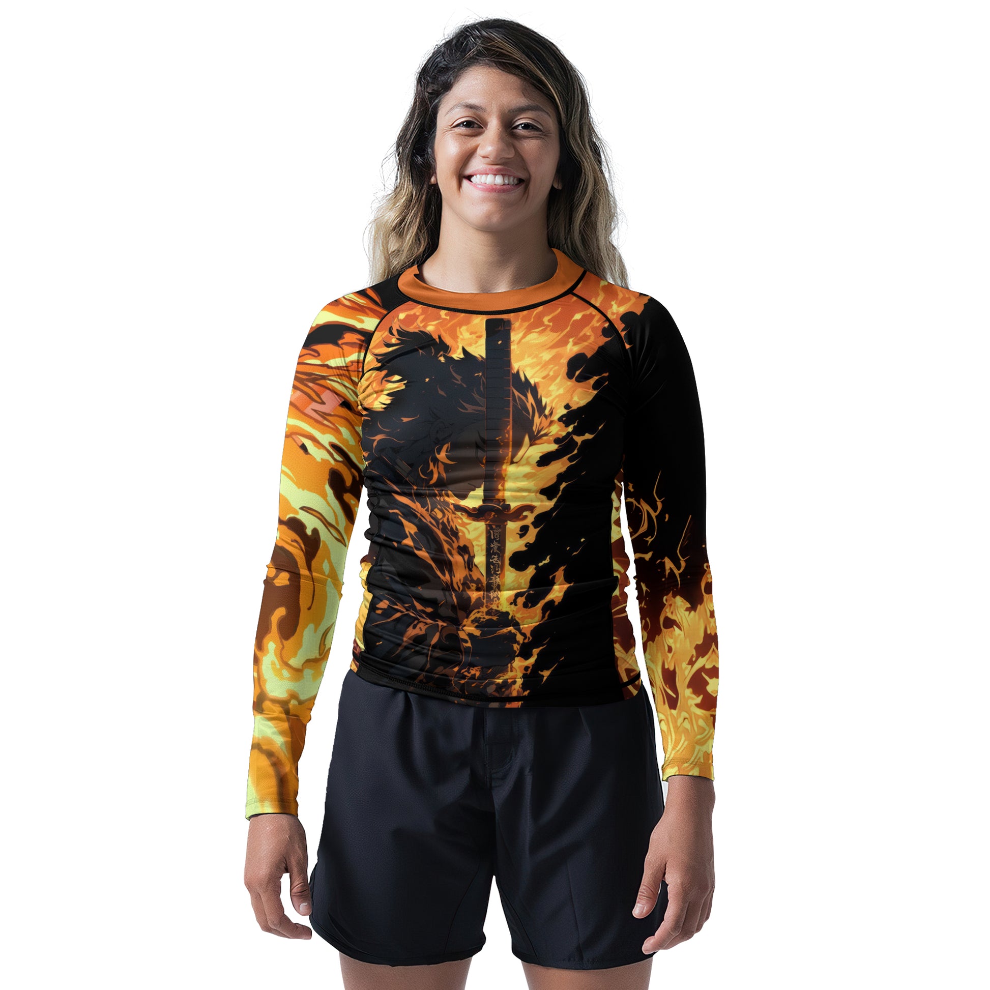Demon Slayer Rengoku Flame Aura Rash Guard