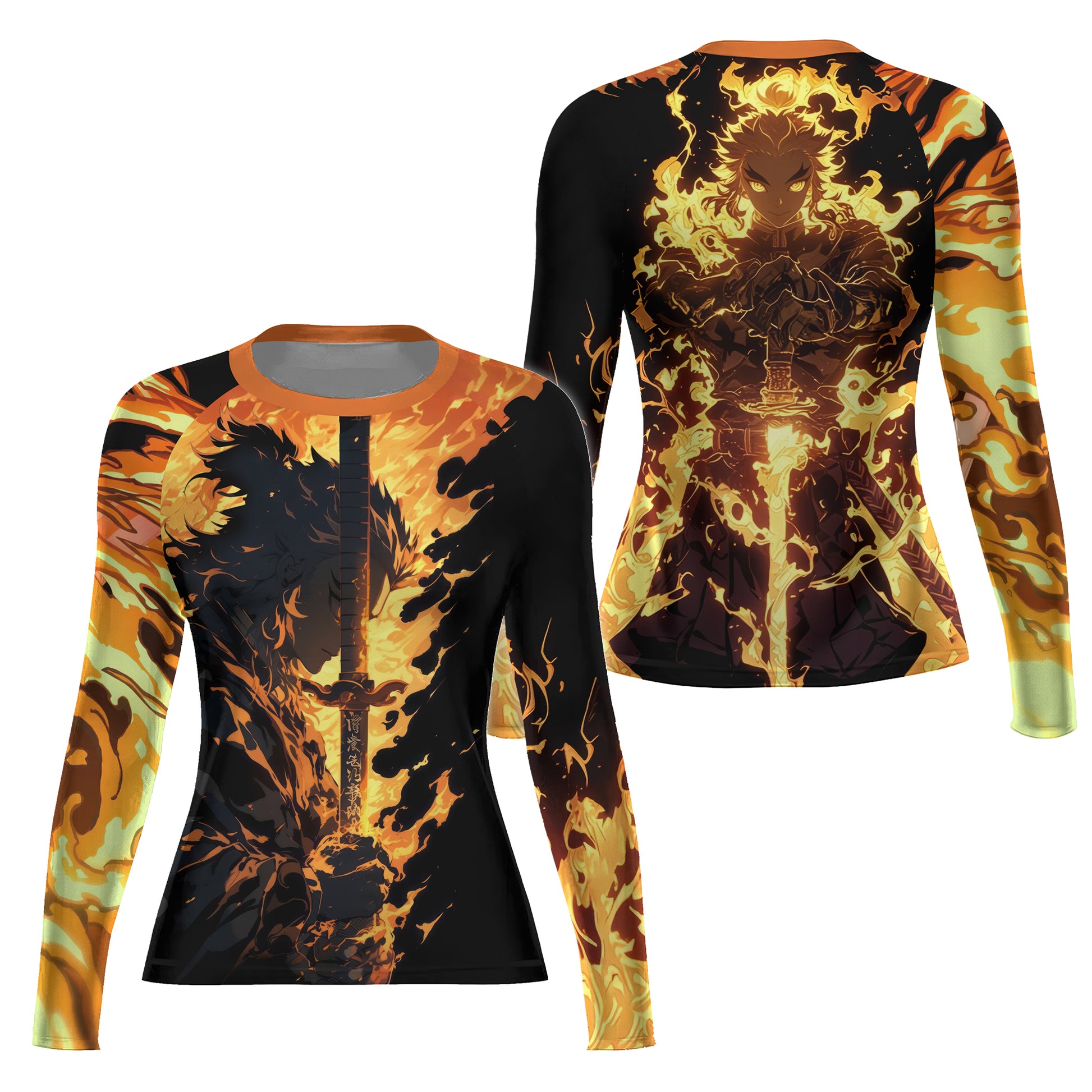 Demon Slayer Rengoku Flame Aura Rash Guard