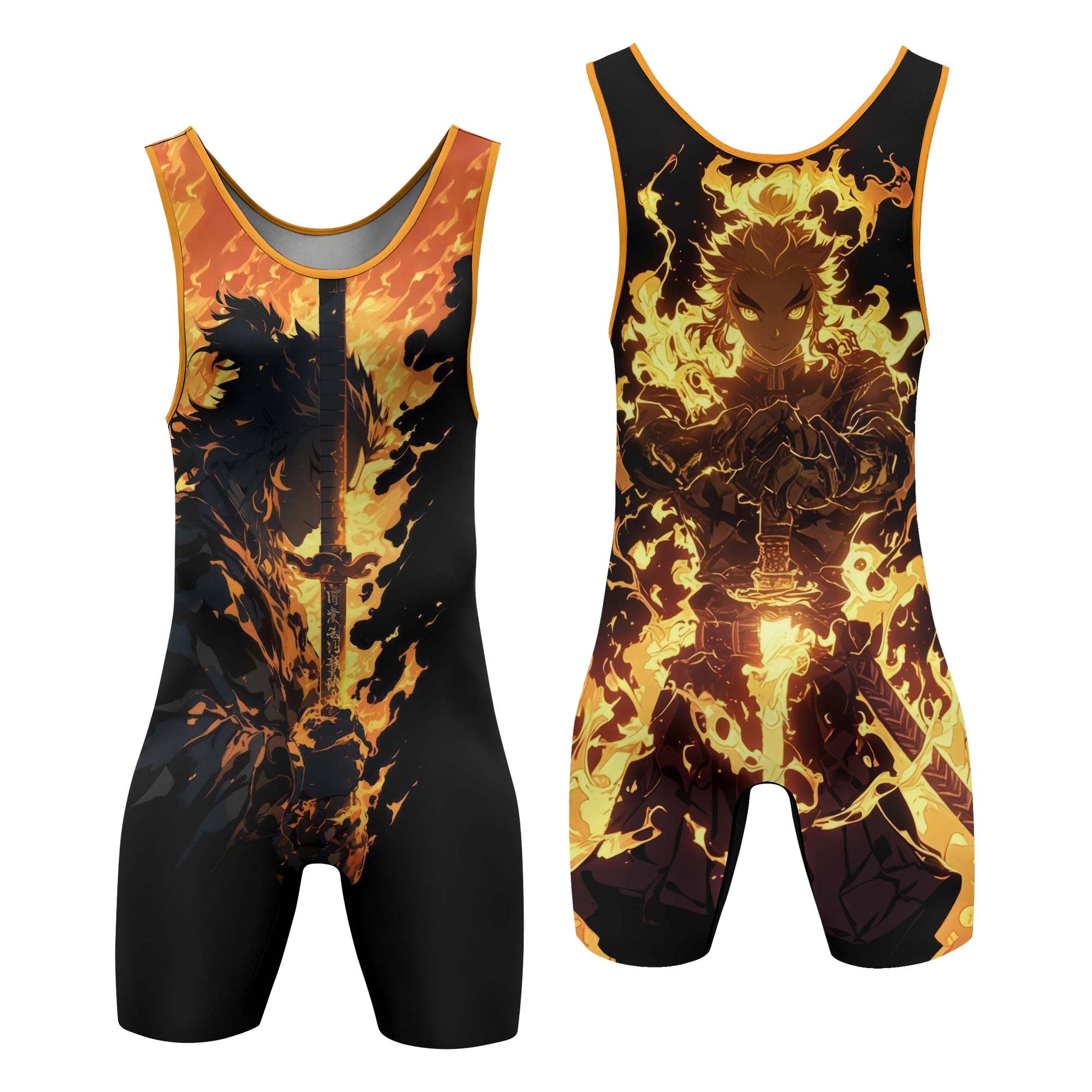 Demon Slayer Rengoku Flame Aura Wrestling Singlet