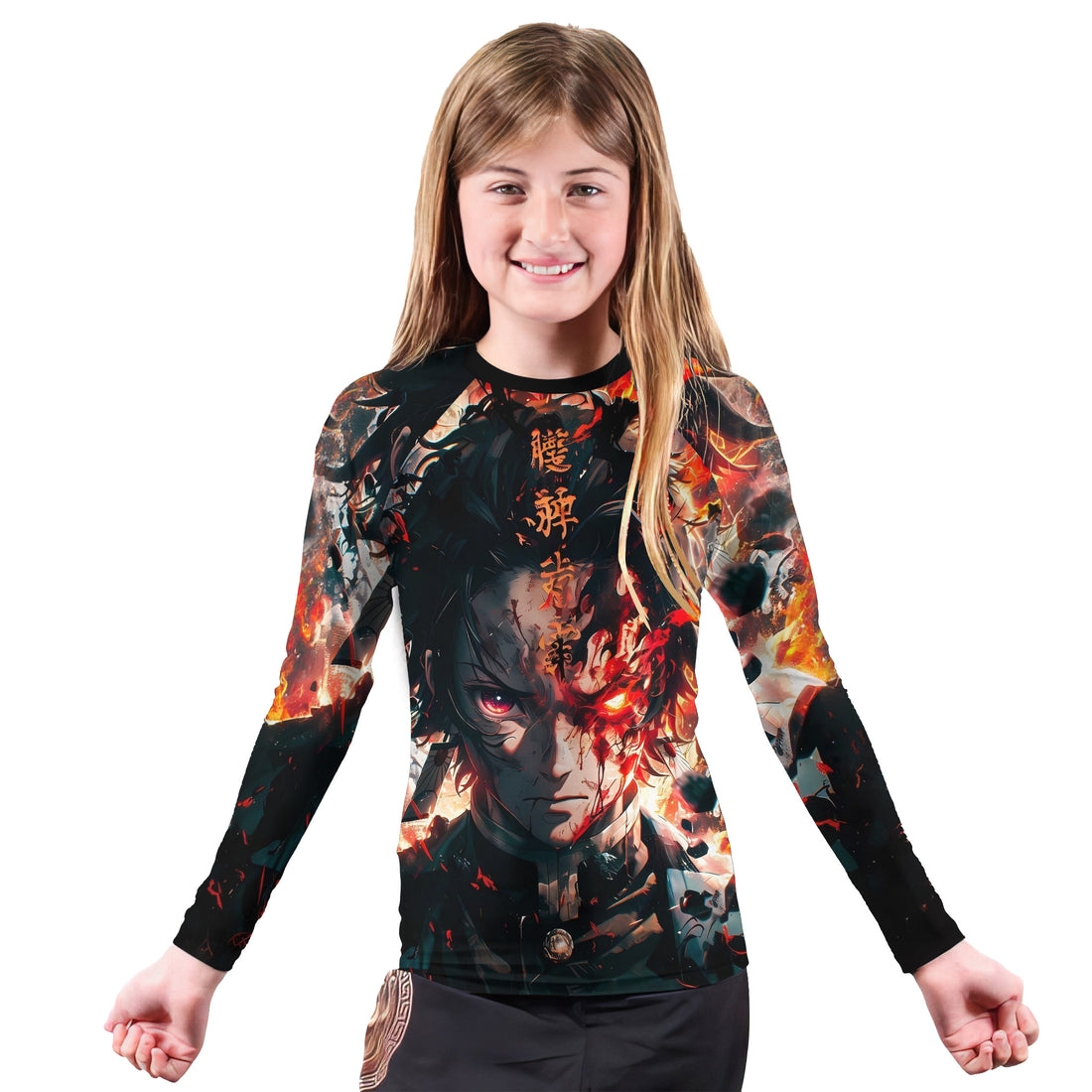 Demon Slayer Tanjiro Flame God Aura Kids Rash Guard