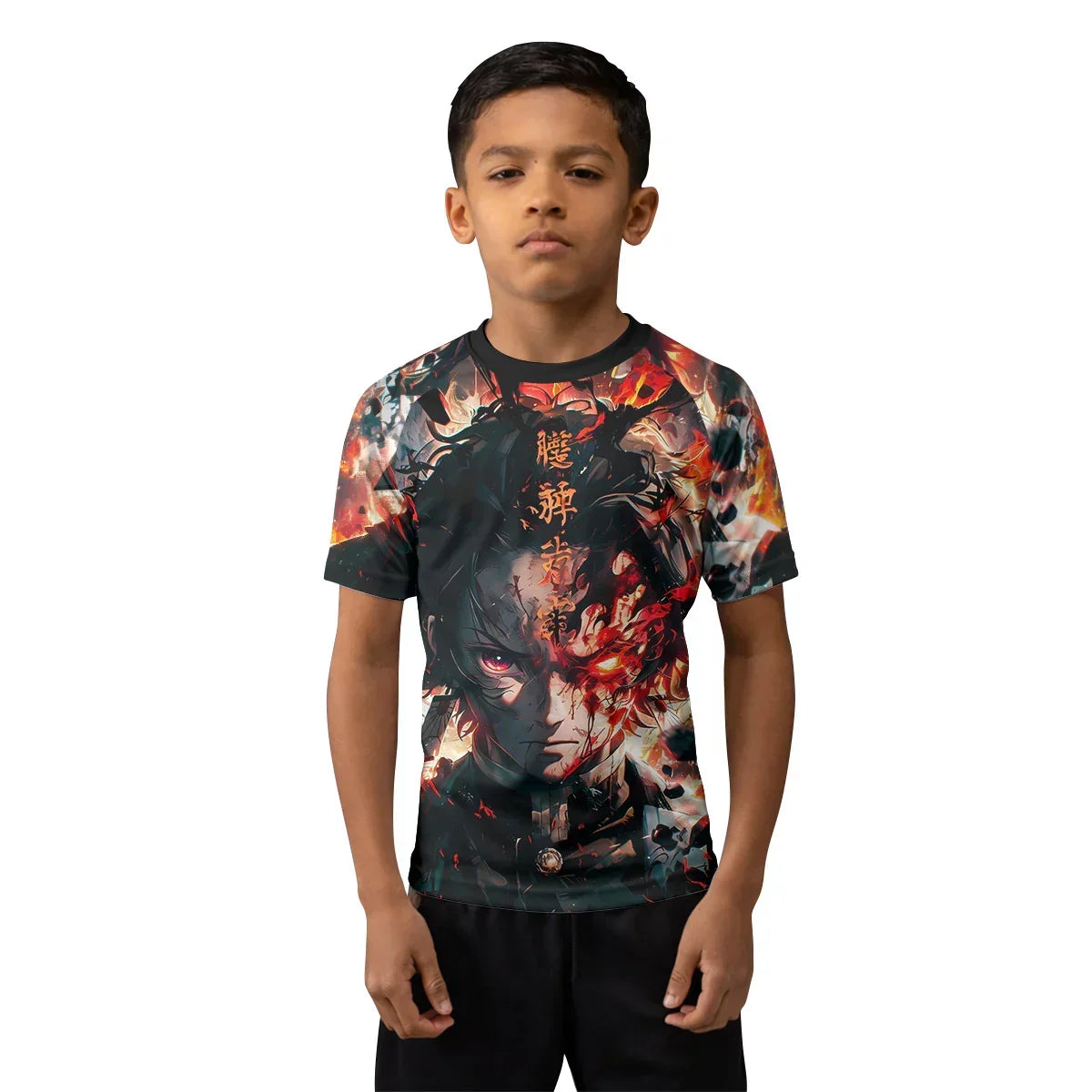 Demon Slayer Tanjiro Flame God Aura Kids Rash Guard
