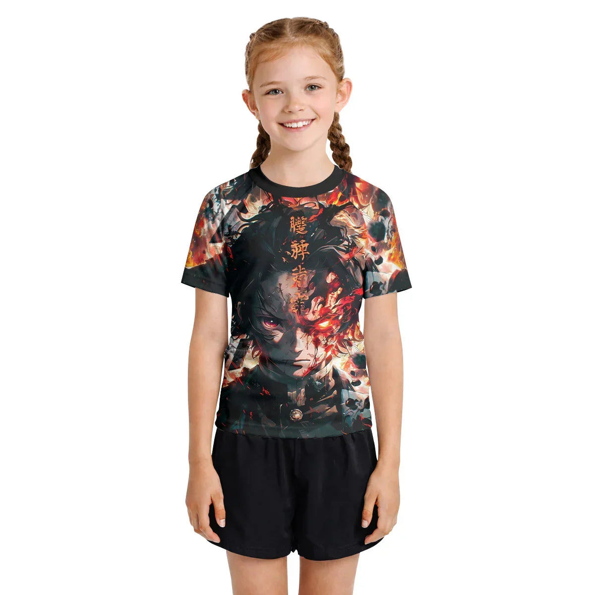Demon Slayer Tanjiro Flame God Aura Kids Rash Guard