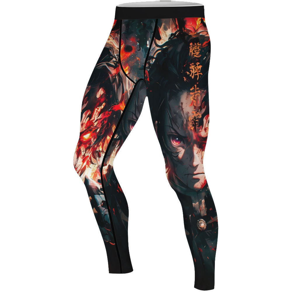 Demon Slayer Tanjiro Flame God Aura Men's Compression Leggings