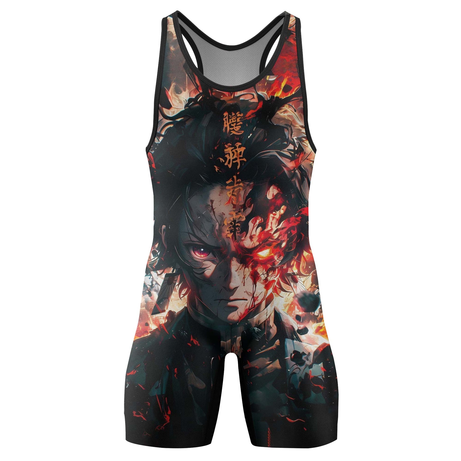 Demon Slayer Tanjiro Flame God Aura Wrestling Singlet